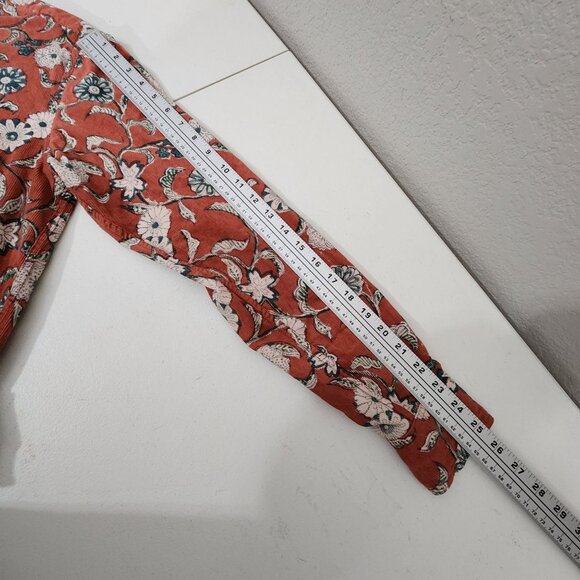 Kardo Red Rust Floral Button-Up Shirt M Cotton Cottagecore Western - Picture 10 of 11